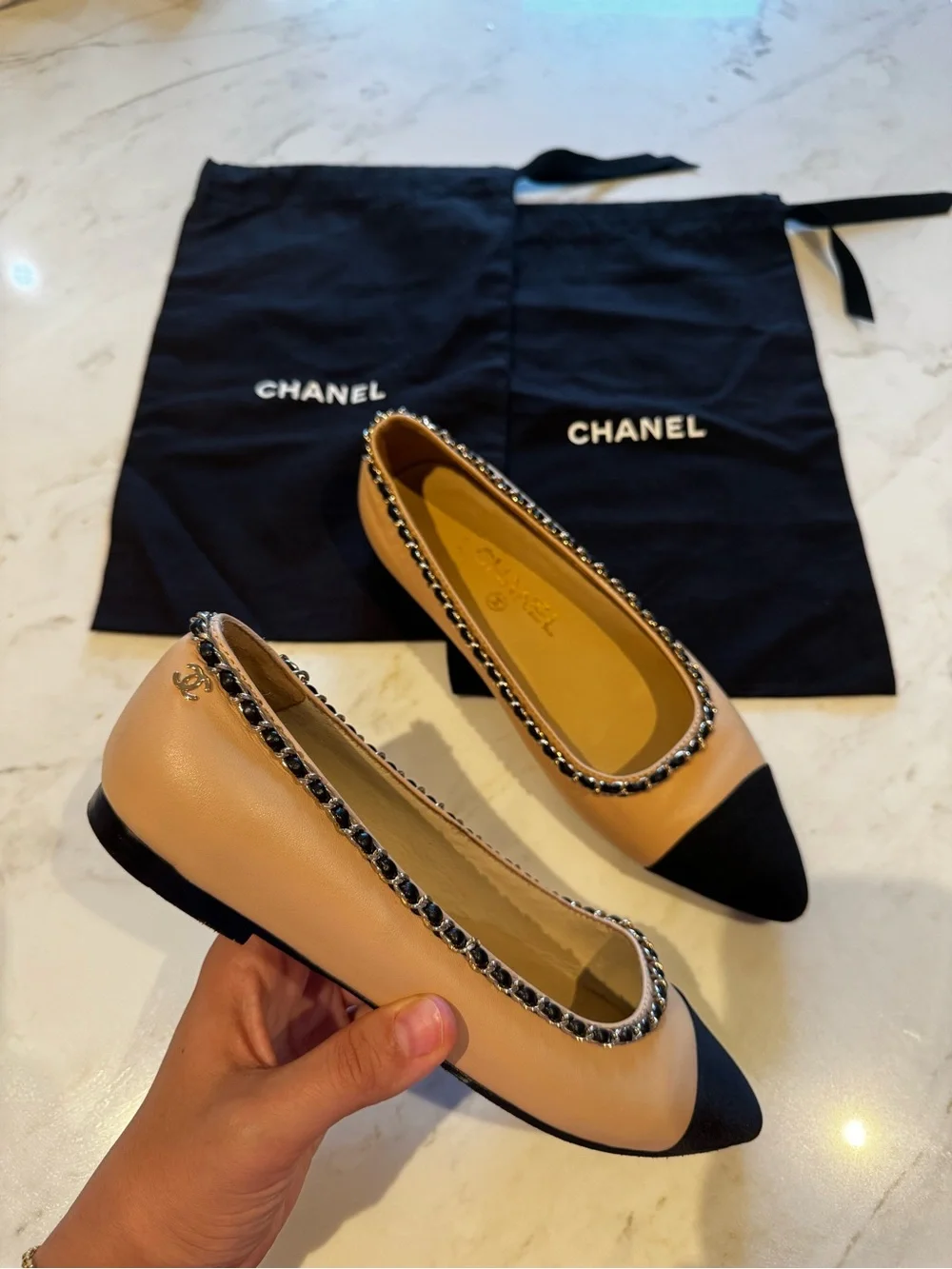 Chanel 2020 Chain Trim CC Logo Ballet Flats